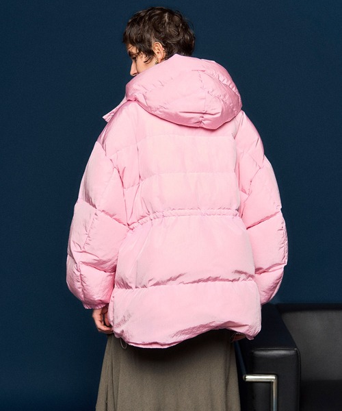 SIIILON ピンク ダウンジャケット ギャル映え確定☆2WAYファーショート中綿ジャケット/フェイクファー