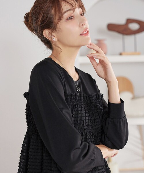 Tiaclasse tシャツ ポンチ×ジャガードドッキングチュニック レディース