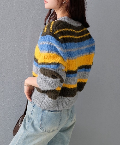 マルチカラー ニットセーター オープンフロント Amazon | [ニーマンバイ] マルチカラー ニット プルオーバー あたたか