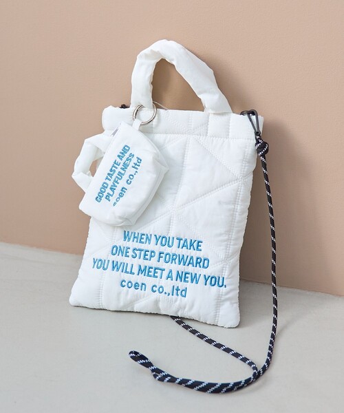 coen（コーエン） ショルダーバッグ バッグ ロゴ刺繍 幾何柄 キルト