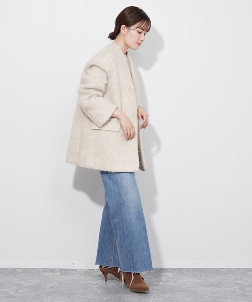 plage 【R’IAM】ノーカラー コートジャケット　38定価41,800円 plage（プラージュ） 「R'IAM PLAGE」ノーカラージャケット 38