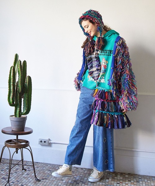 「チャイハネ」 カーディガン FREE レッド レディース_画像4