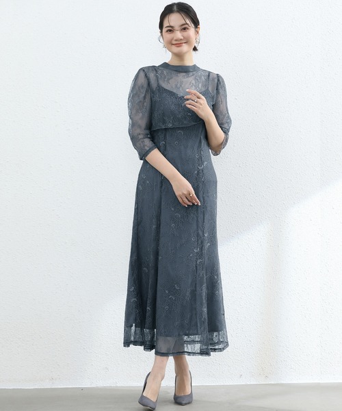 「Cinderella」 7分袖ワンピース MEDIUM ブルーグレー レディース_画像4