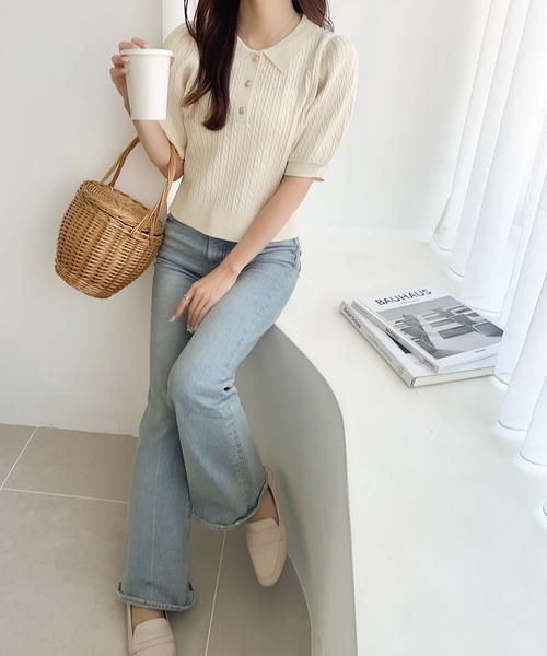 「mily bilet」 半袖ポロシャツ SMALL アイボリー レディース_画像2