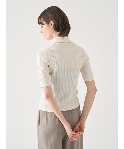 ポロシャツ ポロ コットンリブニットポロシャツ レディースの画像