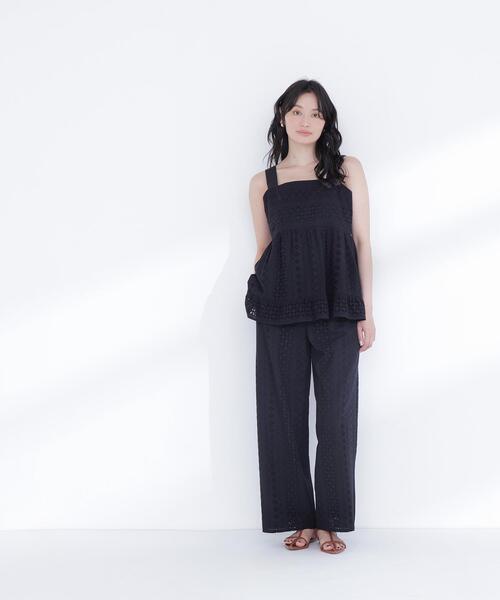 toh design works. アンティークリネンの格子ステッチエッグパンツ NATURAL BEAUTY BASIC（ナチュラルビューティーベーシック） ワイド