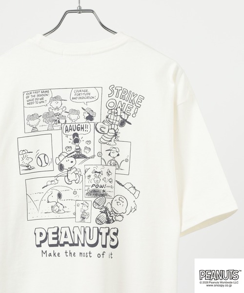 PEANUTS tシャツ コミック柄プリントヘビーウェイトドロップショルダー