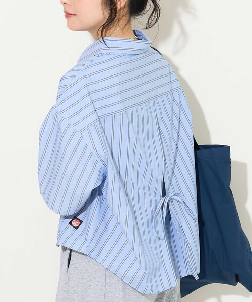 ブラウス シャツ RED KAP × FREAK'S STORE/レッドキャップ 別注 ストライプバックリボン半袖シャツ レディースの画像