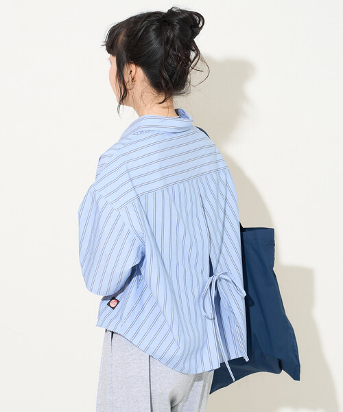 ブラウス シャツ RED KAP × FREAK'S STORE/レッドキャップ 別注 ストライプバックリボン半袖シャツ レディースの画像