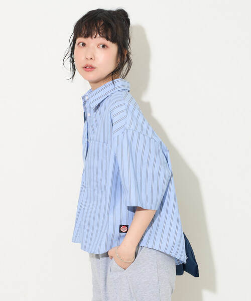 ブラウス シャツ RED KAP × FREAK'S STORE/レッドキャップ 別注 ストライプバックリボン半袖シャツ レディースの画像