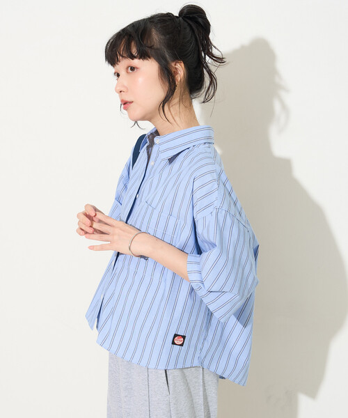 ブラウス シャツ RED KAP × FREAK'S STORE/レッドキャップ 別注 ストライプバックリボン半袖シャツ レディースの画像