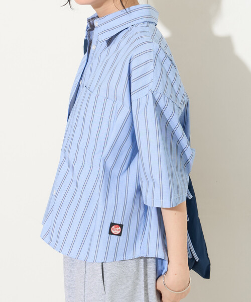 ブラウス シャツ RED KAP × FREAK'S STORE/レッドキャップ 別注 ストライプバックリボン半袖シャツ レディースの画像