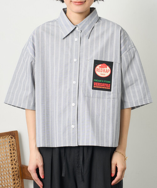 ブラウス シャツ RED KAP × FREAK'S STORE/レッドキャップ 別注 ストライプバックリボン半袖シャツ レディースの画像