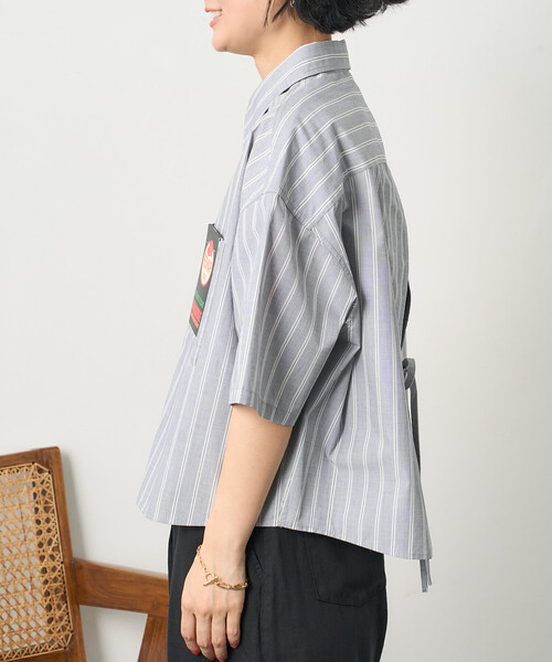 ブラウス シャツ RED KAP × FREAK'S STORE/レッドキャップ 別注 ストライプバックリボン半袖シャツ レディースの画像