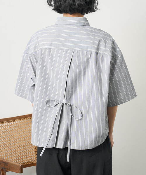 ブラウス シャツ RED KAP × FREAK'S STORE/レッドキャップ 別注 ストライプバックリボン半袖シャツ レディースの画像