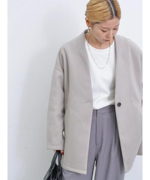 「Samansa Mos2 blue」 ノーカラージャケット L オフホワイト レディース_画像8