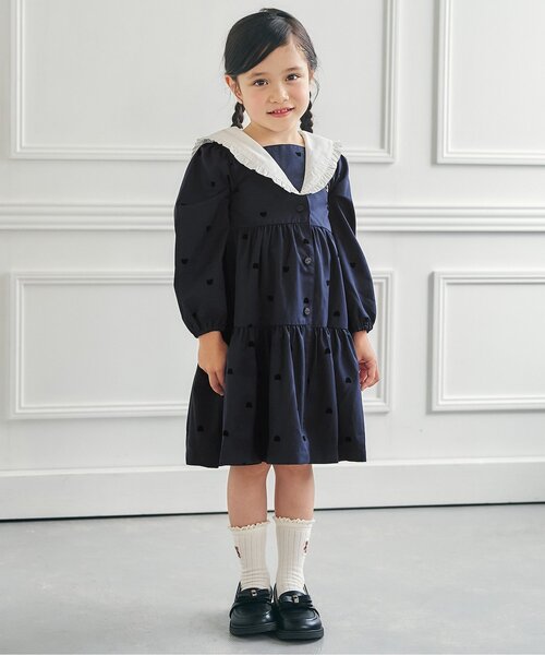 「apres les cours」 「KIDS」長袖ワンピース 120 ネイビー キッズ_画像2