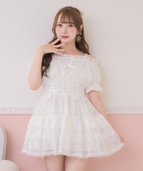 ROJITA（ロジータ） ワンピース 半袖 オフショルティアードワンピース