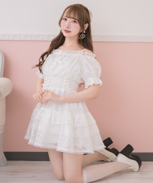 ROJITA（ロジータ） ワンピース 半袖 オフショルティアードワンピース