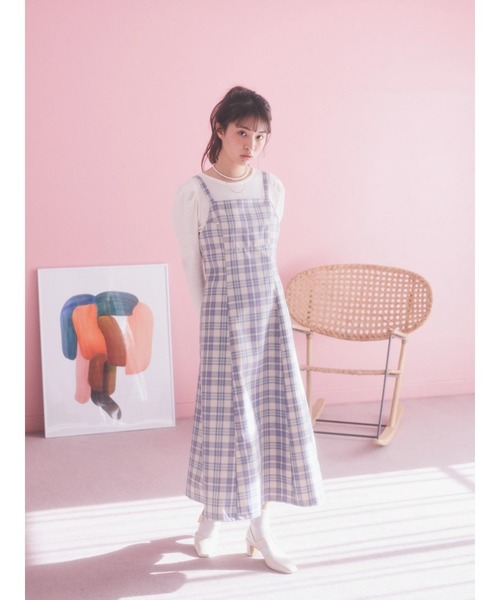 earth music&ecology ワンピース CHECKハイウエストフレア