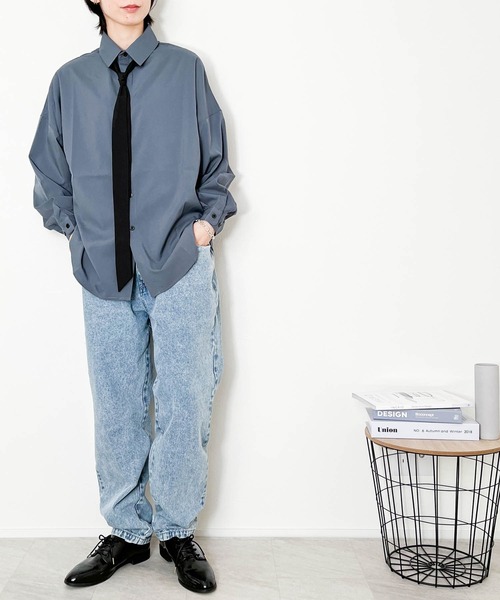 シャツ ポリストレッチ ネクタイ付き LSシャツ メンズ