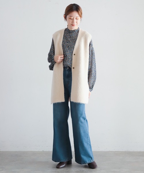 ベスト ジレ アルパカシャギー　Vカラーベスト レディース NOMBRE IMPAIR ベスト ジレ アルパカシャギー Vカラーベスト