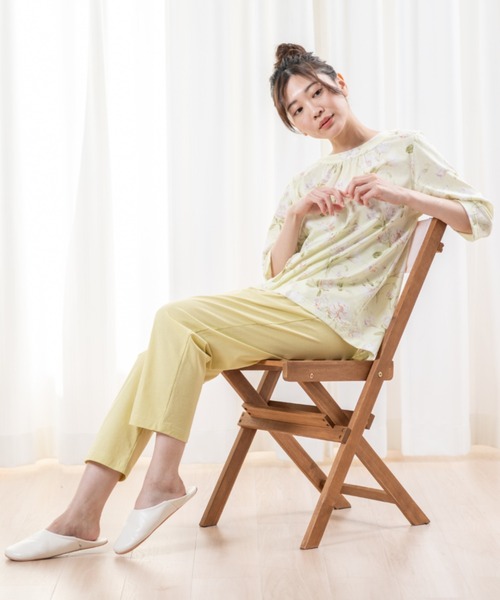 ミラショーンベージュ パジャマ mila schon】ミラ・ショーン サテン 花柄プリントレディース