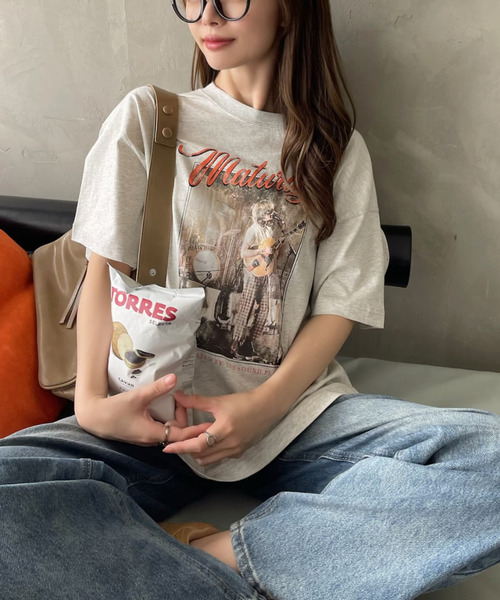 Ada. tシャツ バンドプリント ヴィンテージライク ピグメント T