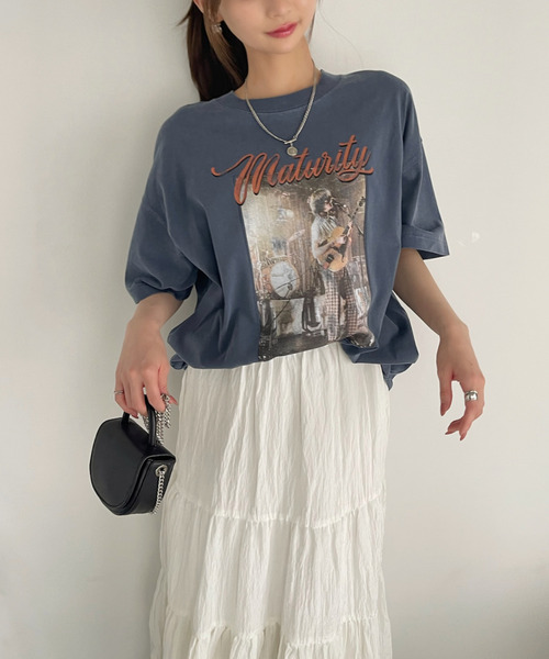 tシャツ ヴィンテージライクピグメントTシャツ レディース Ada. tシャツ バンドプリント ヴィンテージライク ピグメント T