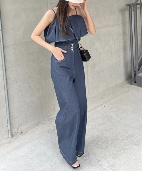 【お揃いのキャミと合わせて♡】CHANEL デニムパンツ ミージェーン me Jane フリルキャミ+ハイウエストデニムパンツ