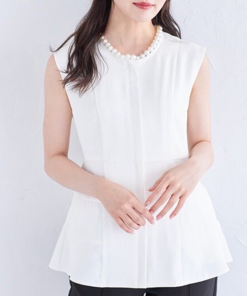 ベスト ジレ ポケット付きパール装飾ペプラムジレ レディース tocco closet ベスト ジレ ポケット付きパール装飾ペプラムジレ
