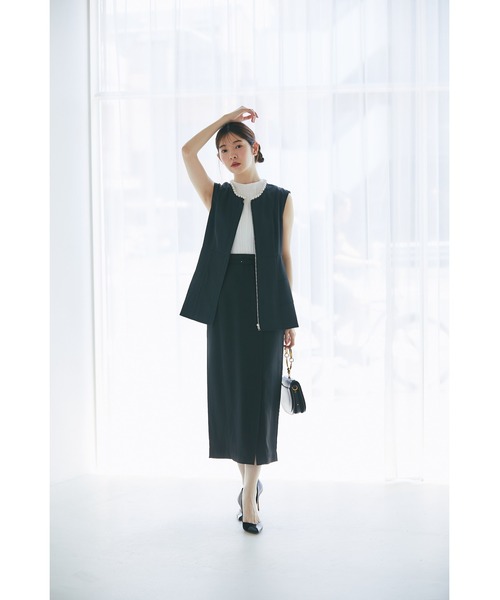 ベスト ジレ ポケット付きパール装飾ペプラムジレ レディース tocco closet ベスト ジレ ポケット付きパール装飾ペプラムジレ