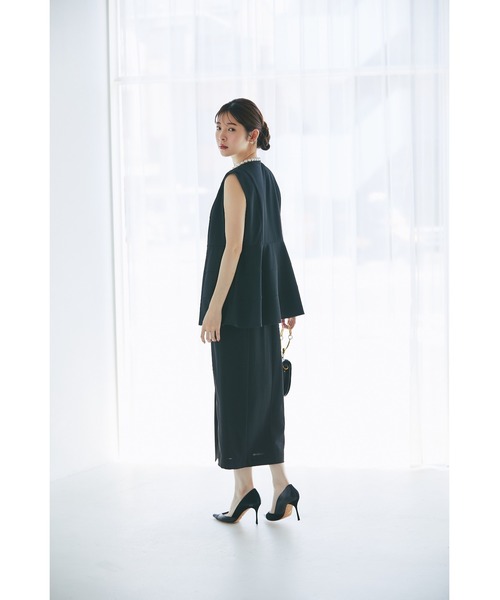 tocco closet ベスト ジレ ポケット付きパール装飾ペプラムジレ