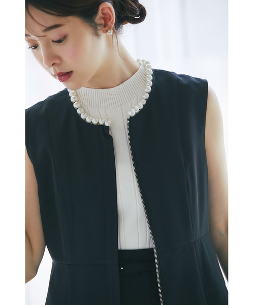 ベスト ジレ ポケット付きパール装飾ペプラムジレ レディース tocco closet ベスト ジレ ポケット付きパール装飾ペプラムジレ