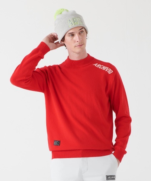 archivioカシミア100%メンズセーター archivio セーター ニット 「MENS」カシミヤ100％肩ロゴニット