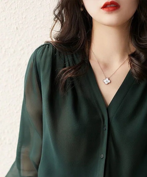 INASTUDIOS（イーナストゥディオス） ブラウス シャツ シアーVネック