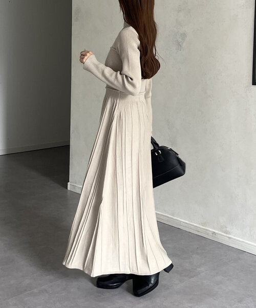 Thevon ワンピース ハイネックビスチェ切替ニットワンピース