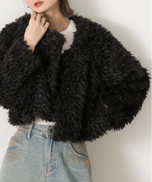 ad thie ジャケット ノーカラージャケット ショート丈 プードル