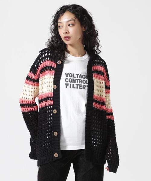 カーディガン VOLTAGE CONTROL FILTER/ヴォルテージコントロールフィルター/MESH BORDER KNIT CARDIGAN レ