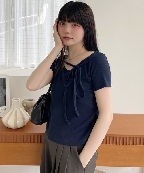 Ada. tシャツ 半袖 フロントリボン 半袖Tシャツ レディース