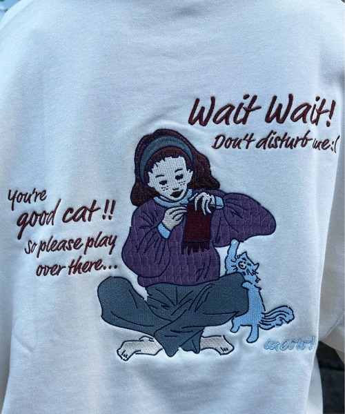 DOUBLE NAME トレーナー スウェット Naughty Catポロ衿プル