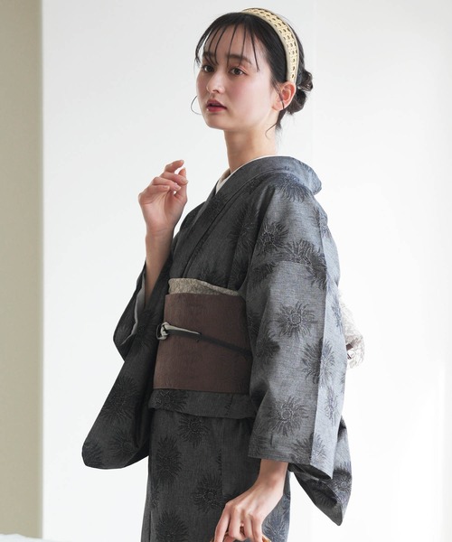 utatane 着物 着物 単衣 ニコアンティーク 播州織 デニム・フラワー