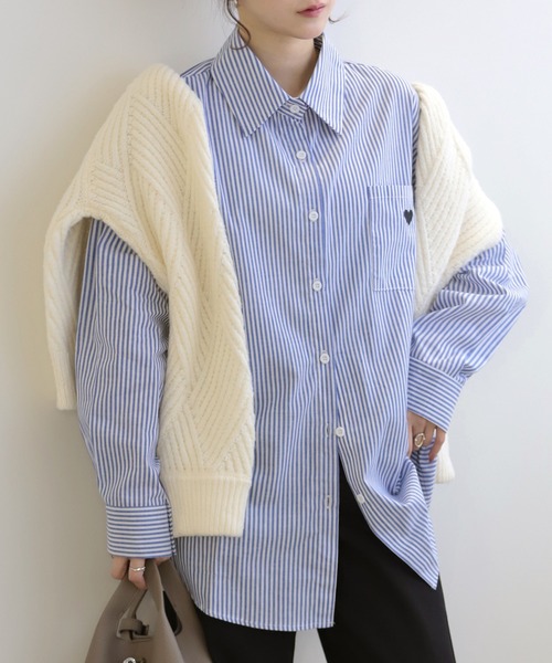 WRISTHURT トップス　リストハート　ストライプ　シャツ ONCILY（オンシェリー） シャツ HEART EMBROIDERY STRIPE SHIRT