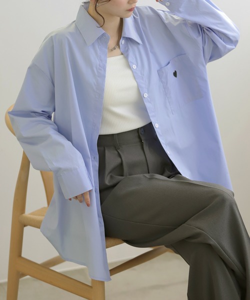 LUMIRA ブラウス シャツ ハート刺繍ロゴ ストライプシャツ レディース