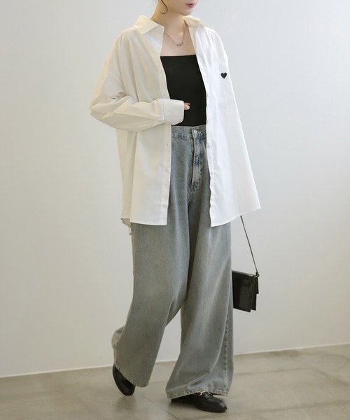 LUMIRA ブラウス シャツ ハート刺繍ロゴ ストライプシャツ レディース