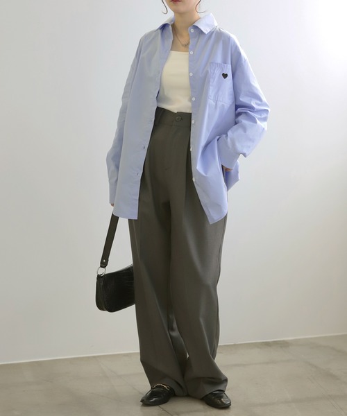 LUMIRA ブラウス シャツ ハート刺繍ロゴ ストライプシャツ レディース