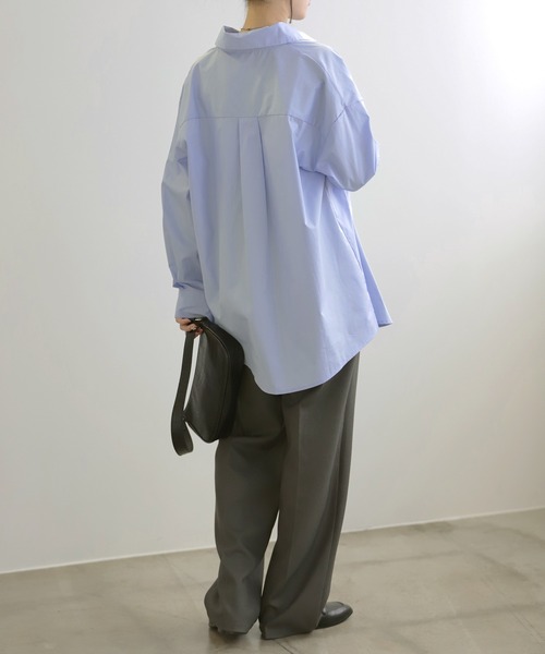 試着のみ　rosymonster ハートロゴストライプベーシックシャツ　ネイビー LUMIRA ブラウス シャツ ハート刺繍ロゴ ストライプシャツ レディース