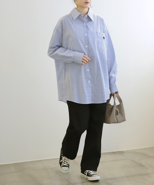 LUMIRA ブラウス シャツ ハート刺繍ロゴ ストライプシャツ レディース