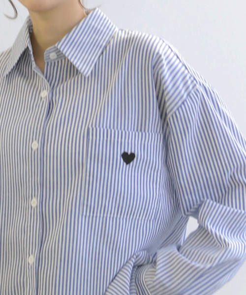LUMIRA ブラウス シャツ ハート刺繍ロゴ ストライプシャツ レディース