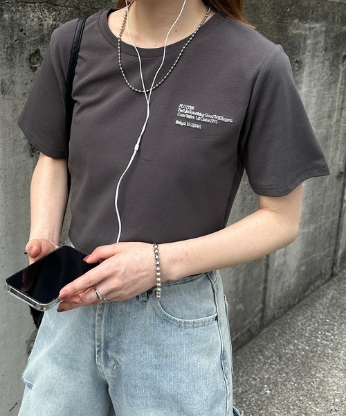 solleim（ソルレム） tシャツ 半袖 クロップド刺繍Tシャツ レディース